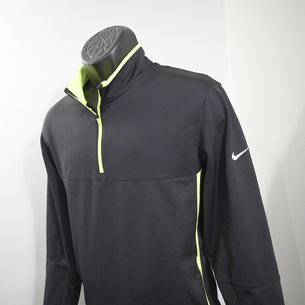 Nike Golf 1/4 Zip Pullover Mens M Standard Fit Black Volt Therma-Fit Fleece